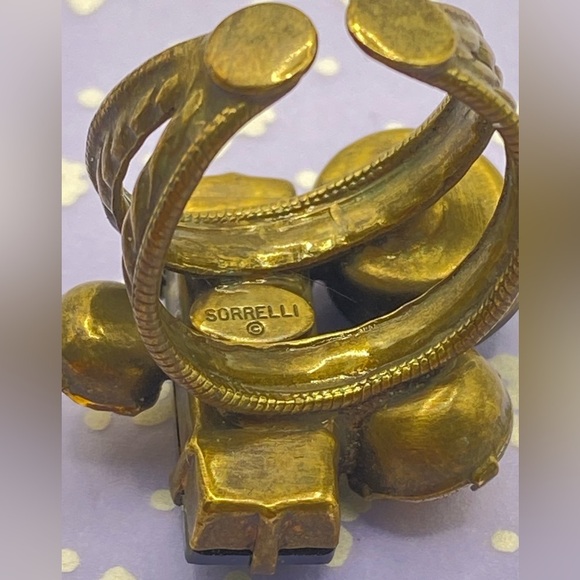 SORRELLI Cocktail Ring Rhinestone Crystal Prong Set Adjustable Antique Gold Tone - Picture 3 of 5